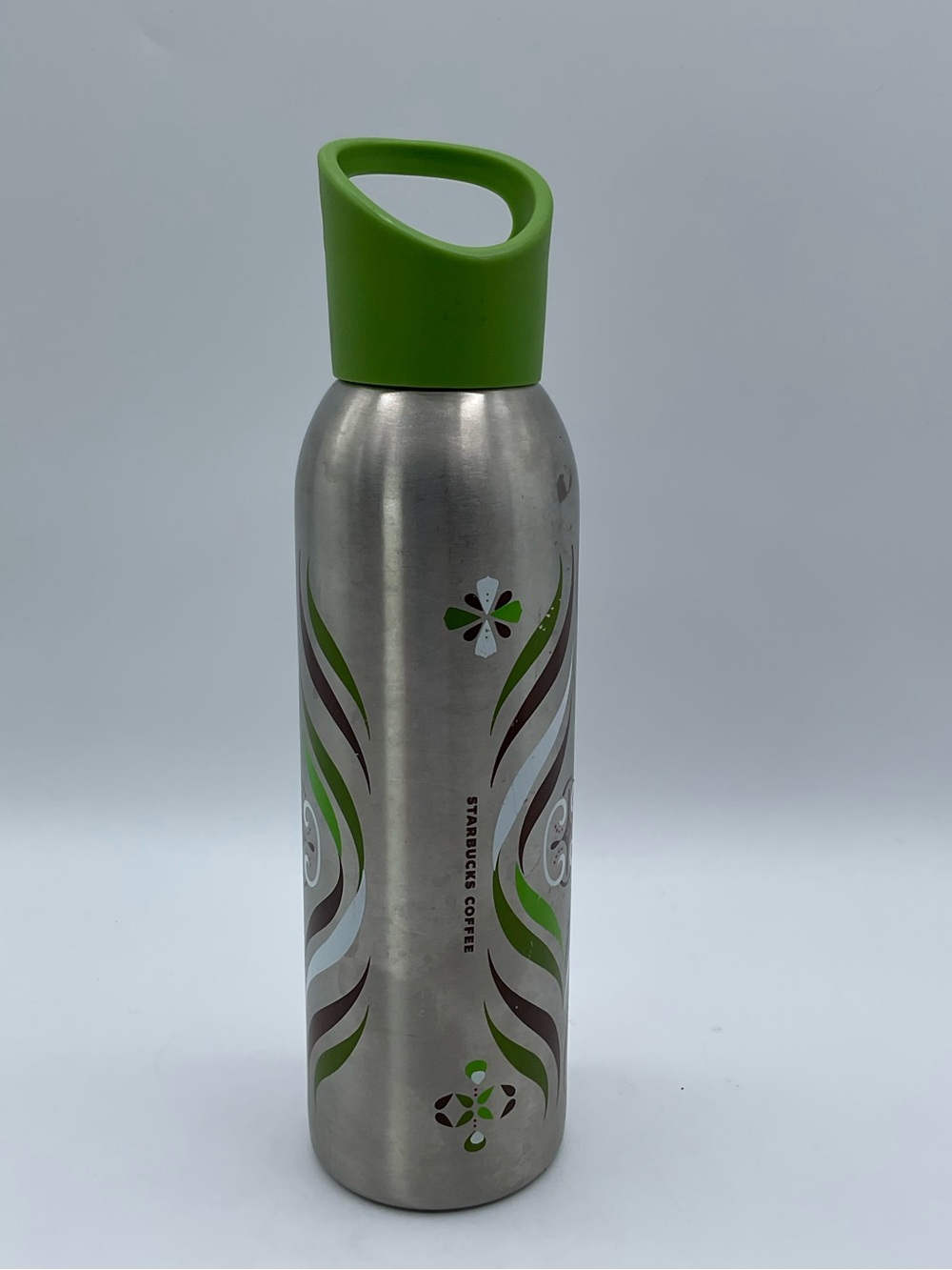 Starbucks 2008 Stainless Steel Water Bottle 24 oz Green Brown Swirl Vintage